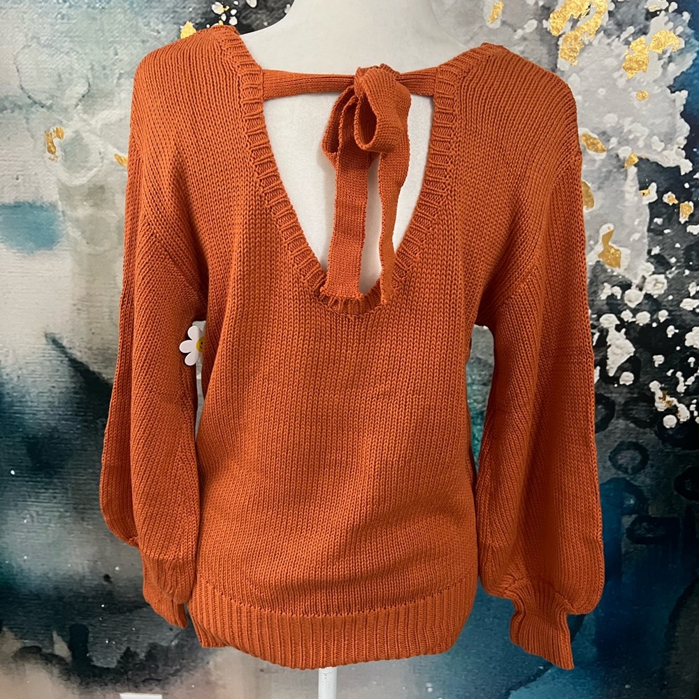 Burnt Orange Tie Back Sweater NWOT